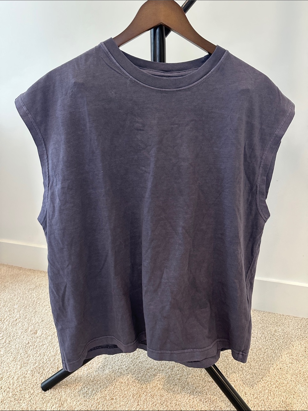 Urban Outfitters Washed Navy Sleeveless Boxy Crewneck Tank